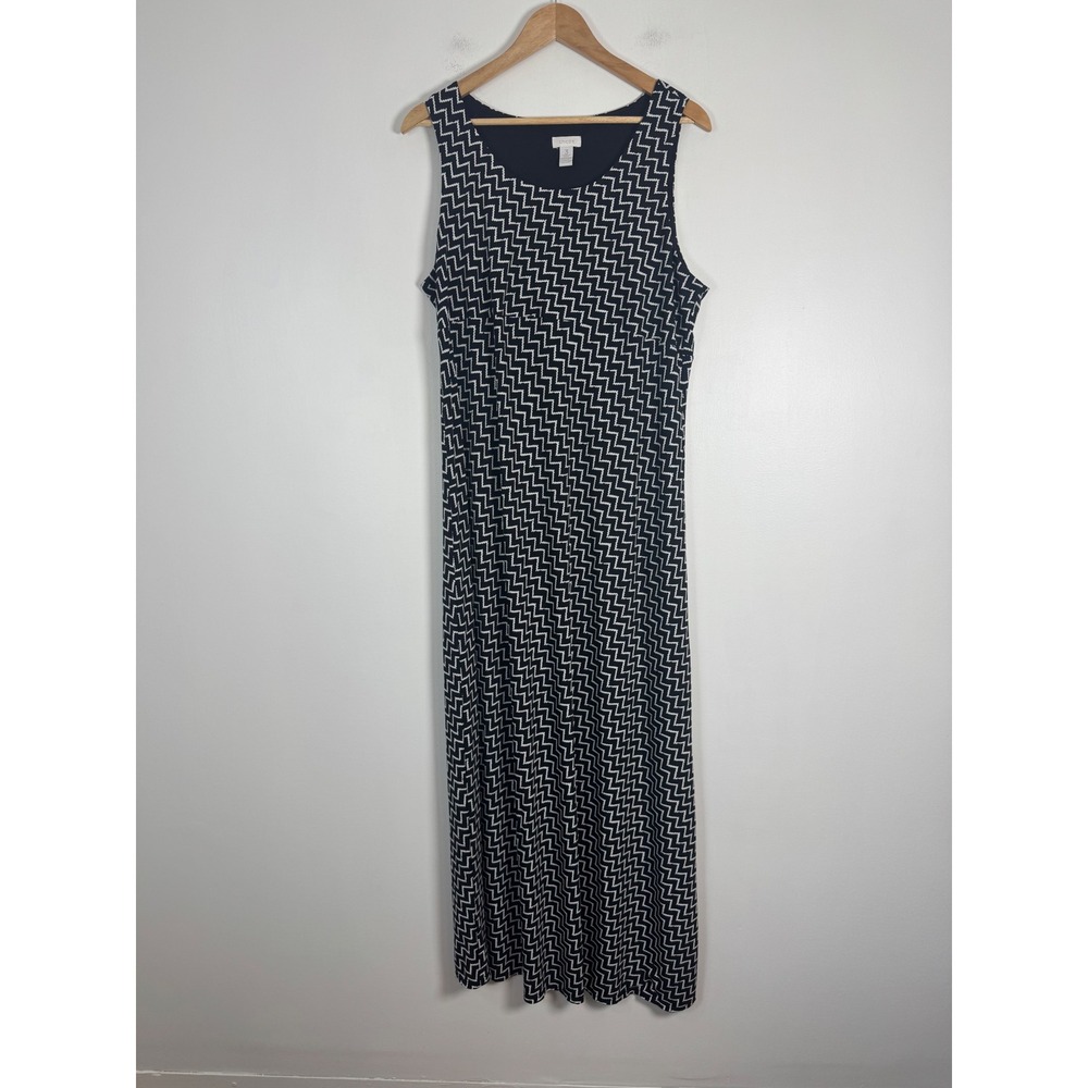 Geometric Chico's Women Size L/XL Maxi Dress Blk White Chevron Sleeveless Scoop